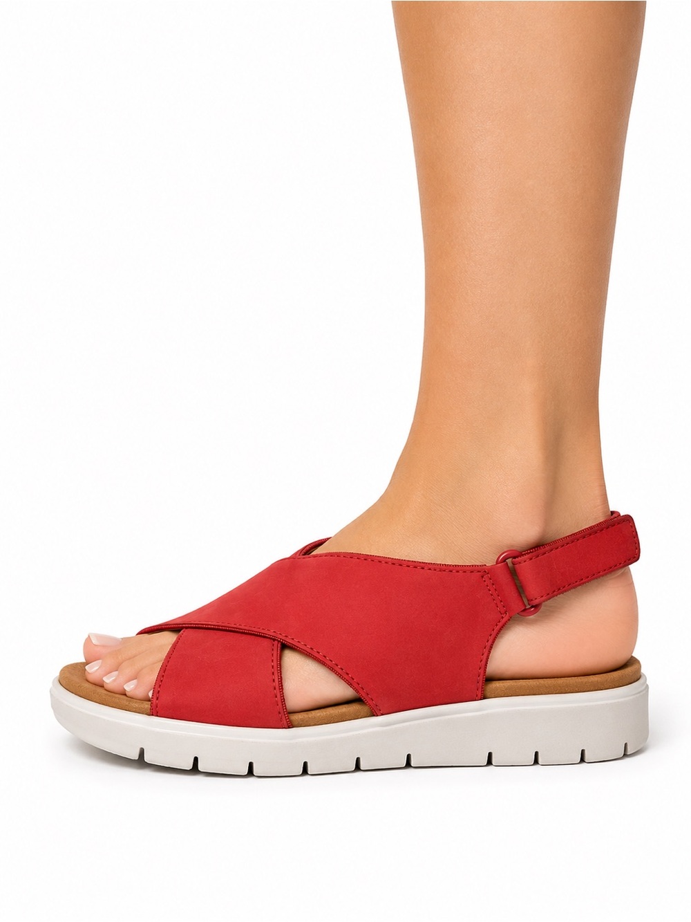 Clarks Unstructured Red Leather Platform Sandals Wide Fit Women's 8M
